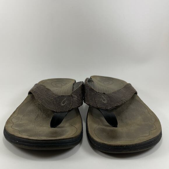 Olukai Kumu Flip Flops Mens Size 10 Brown Leather Hawaiian Beach Sandals - Picture 2 of 9